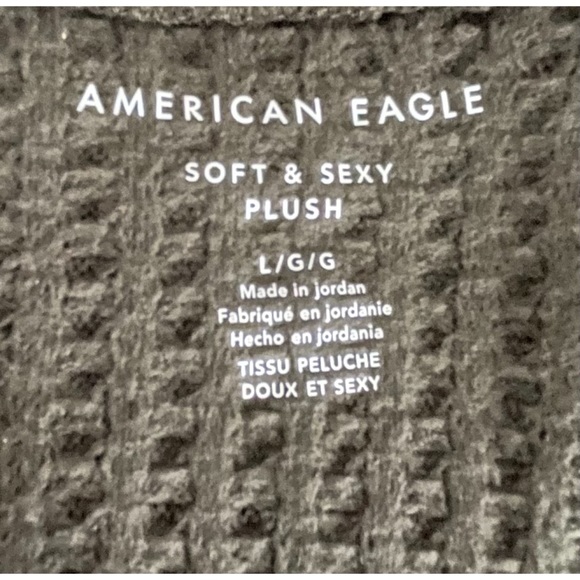 American Eagle Waffle Hooded Olive Green Long Sleeve Open Cardigan - Picture 3 of 4